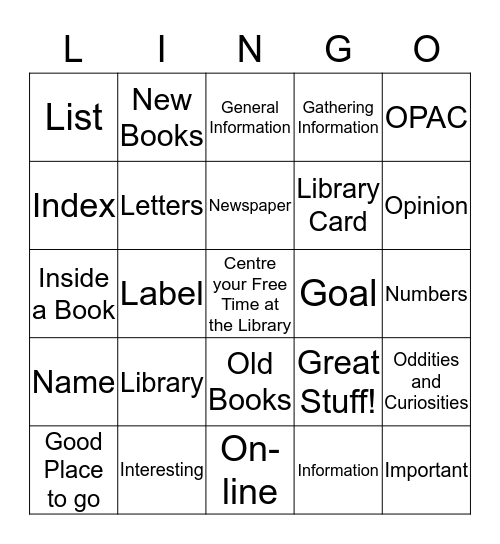 Library Lingo! Bingo Card