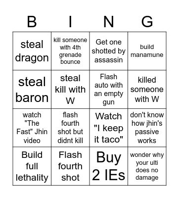 Jhin mains Bingo Card