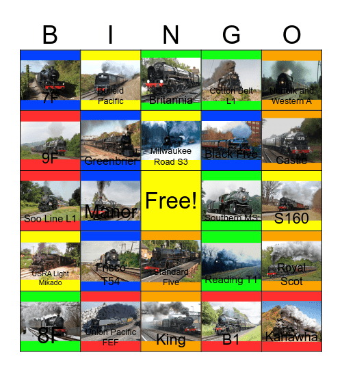 Black, Green and Gray Steam Locomotives Bingo Card