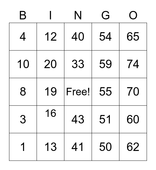 Multiplication and Division Bingo Card