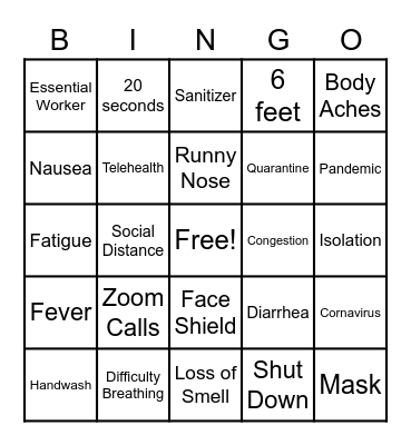 COVID-19 Bingo Card