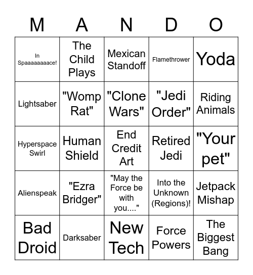 The Mandalorian: Chapter 12 Bingo Card