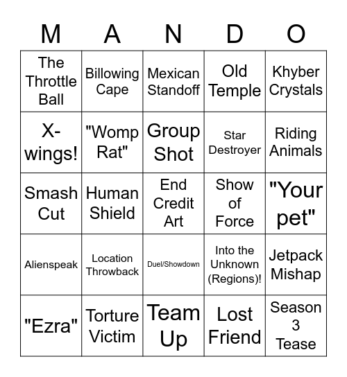 The Mandalorian: Chapter 16 Bingo Card