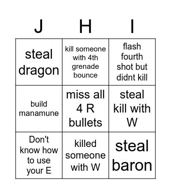 Jhin mains Bingo Card