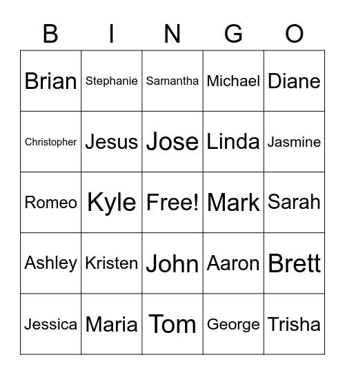 NAMES Bingo Card