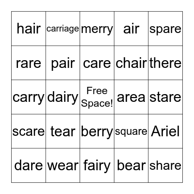 "AIR" Words Bingo Card