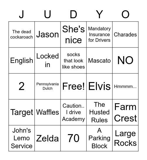 That one time Judy turned 70... Bingo Card
