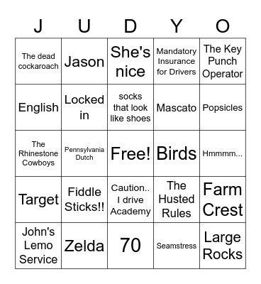 That one time Judy turned 70... Bingo Card