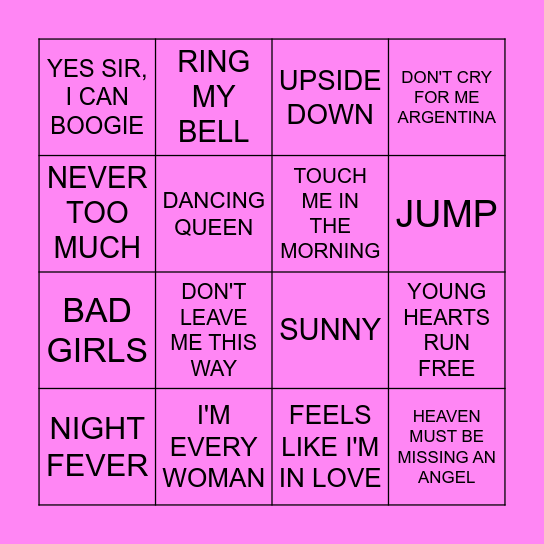 DISCO DISCO BINGO BINGO Card