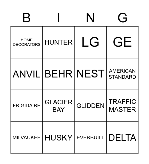 VENDORS Bingo Card