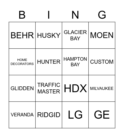VENDORS Bingo Card