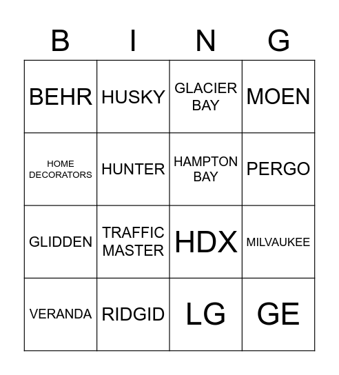 VENDORS Bingo Card