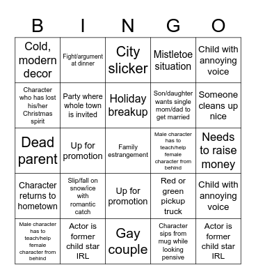 Xmas Movie Bingo Card