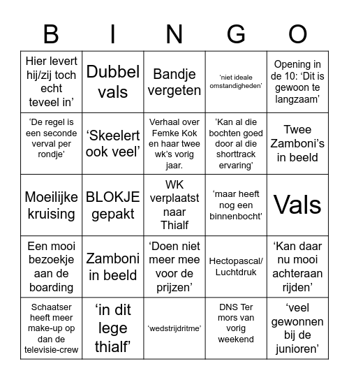 Schaatsbingo Card