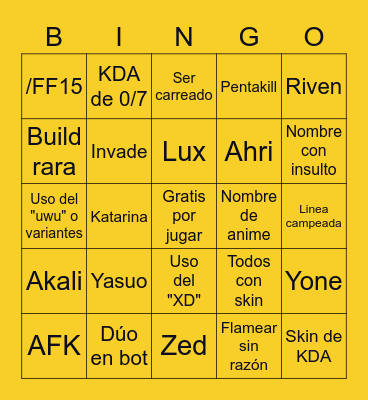 Lo normal en lol Bingo Card