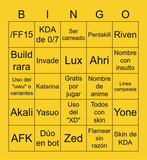 Lo normal en lol Bingo Card