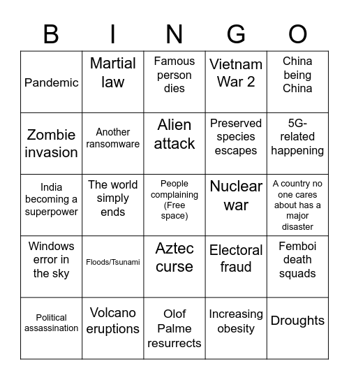 2020 Catastrophe Bingo Card