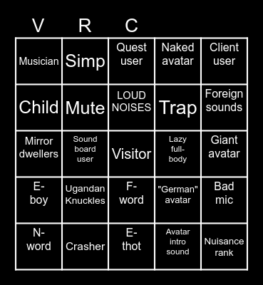 Classic VR-Chat Bingo Card