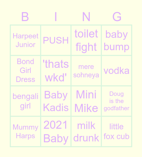 Baby Kadis Baby Shower Bingo Card