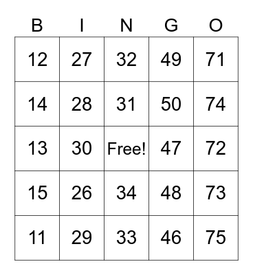 Family Fun Night Bingo Card