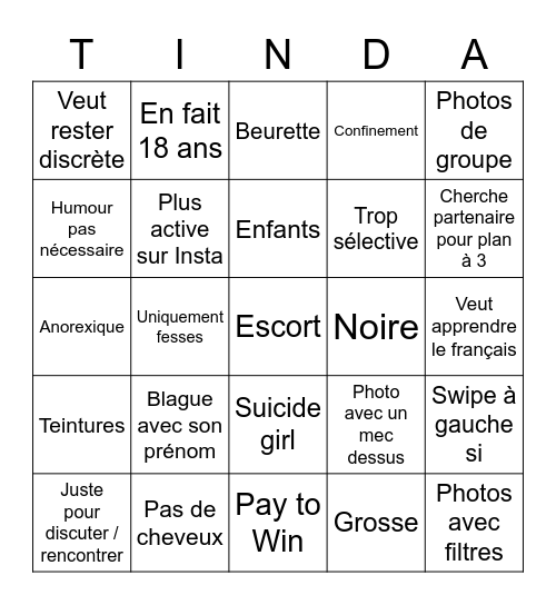 Bingo Tinder Bingo Card