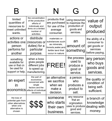 Econ Bingo Card