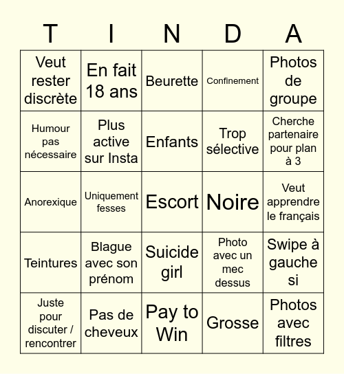 Bingo Tinder Bingo Card