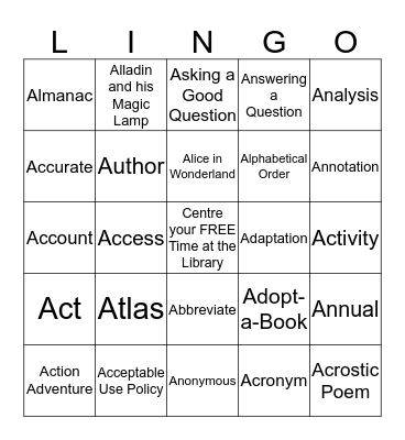 I Spy Library - A Bingo Card