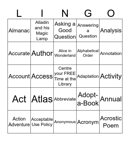 I Spy Library - A Bingo Card
