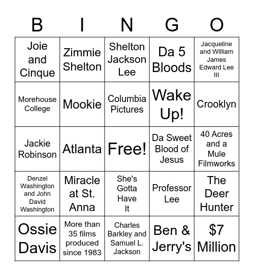 The Black Joy Collective:  Spike Lee Facts Bingo Card