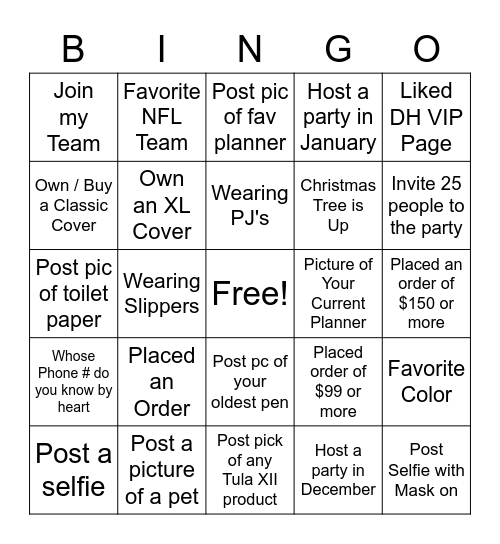 TULA XII BINGO Card