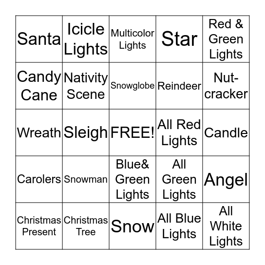 MBS Christmas Light Bingo Card