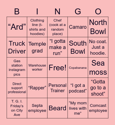 Dating in Philly Bingo Card