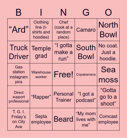 Dating in Philly Bingo Card