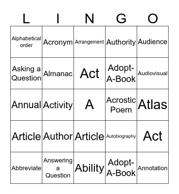 I Spy Library!  A Bingo Card