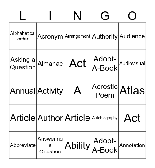 I Spy Library!  A Bingo Card