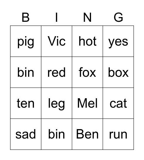 CVC Bingo Card