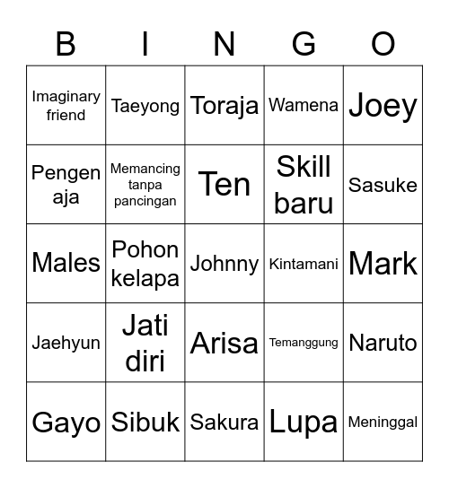 Hajoon Bingo Card