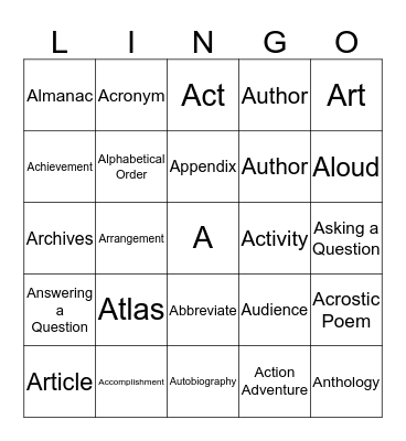 I Spy Library!  A Bingo Card