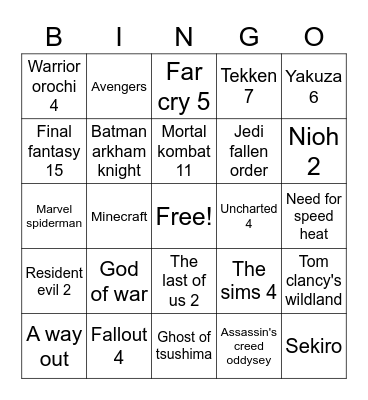 Platinum game Bingo Card