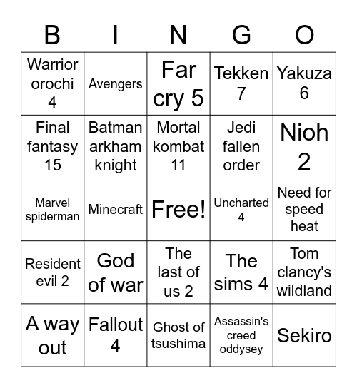 Platinum game Bingo Card