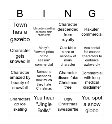 Hallmark Christmas Movie Bingo Card