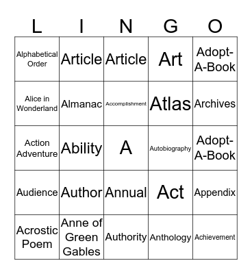 I Spy Library!  A Bingo Card