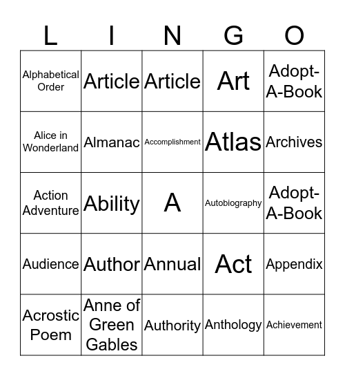 I Spy Library!  A Bingo Card