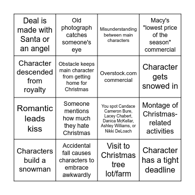 Hallmark Christmas Movie BINGO! Bingo Card