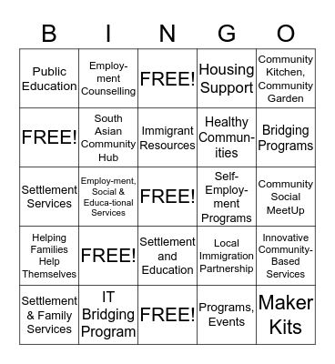 Community Partner Bingo Card