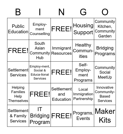 Community Partner Bingo Card