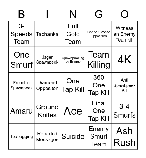 R6S Bingo Card