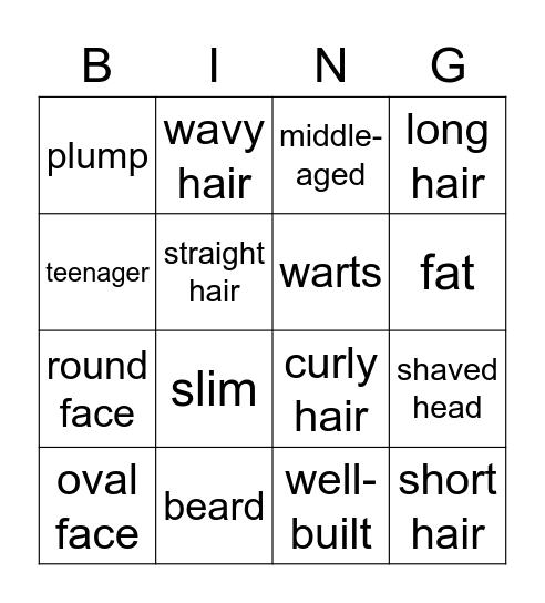 appearance Bingo Card