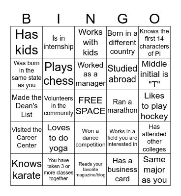 Networking Bingo Card